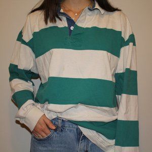 Weekender Vintage 90s Striped Collared L Rugby Long Sleeve Shirt 100% Cotton